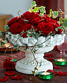 Stucco bowl with red roses (Grand Prix), Hedera (ivy)