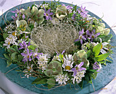 Wreath on wire hoop with Helleborus (Lenzrose), Ipheione