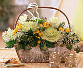 Birch Basket Brassica Cabbage, Gypsophila Gypsophila, Hedera Ivy, Capsicum