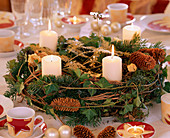Advent wreath made of twigs and cones