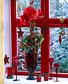 Amaryllis festively decorated by the window