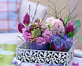 Metal tray with Hyacinthus (Hyacinths), Tulipa (Tulips)