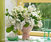 Scented syringa lilac bouquet, Convallaria lily of the valley, Dicentra