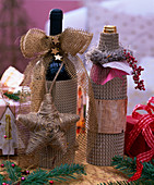 Wine bottles as a gift (3/3). Betula (birch bark) as a belly band, skeleton leaf