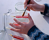 Lantern with napkin technique- Glue candles on glass