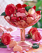Rosa (Rosen), Glasschale mit Blüten