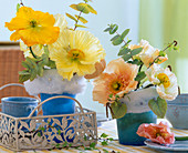 Papaver (silk poppy), Eucalyptus in frosted glasses