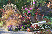 Autumn bed with perennials, grasses and dahlia
