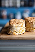 Scones on a wooden board