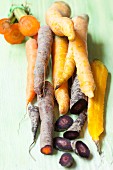 Different coloured organic carrots