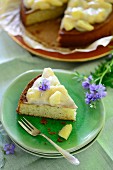 A slice of apple and egg liqueur cake