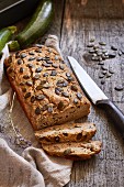 Vegan courgette and banana bread with pumpkin seeds
