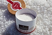 An open tub of sea salt from the Camargue region of France