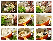 How to prepare Thai soup with rice noodles and chicken breast
