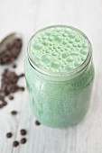 A chocolate and mint smoothie in a glass