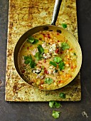 Spicy Red Lentil, Coconut, and Coriander Soup with Chicken Dumplings
