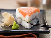 Sushi with salmon and nori algae