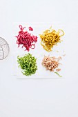 Different coloured noodles
