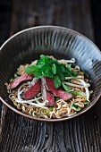 Ramen-Suppe mit Rindfleisch und Sprossen (Asien)