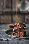 Gingerbread brownies with chocolate sauce for Christmas