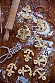 Anchor-shaped ginger butter cookies (unbaked)