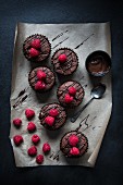 Chocolate Frosted Cupcakes with Raspberries