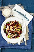 Beetroots and smoked trout salad with mustard cranberry sauce