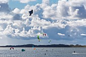 Kite surfing in the Kaiserhafen harbour on the island of Sylt, Germany