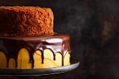A two-tier chocolate cake