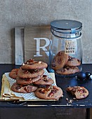 Quick and easy chocolate and pecan nut cookies with cherries for Christmas