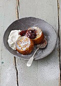 Sugar-free lívance (leavened pancakes from the Czech Republic) with poppyseeds and plum jam