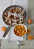 Sugar-free shredded pancakes made with sweet cream cheese and served with stewed apricots