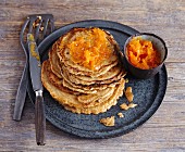 Nutritious sesame pancakes with carrot jam