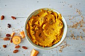 Vegan carrot and sesame dip with raisins (soya-free)