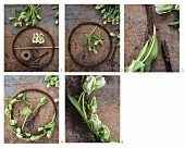 Anleitung für einen rustikalen Kranz aus rostigem Draht und Tulpen