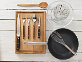 Kitchen utensils for making mushroom omelettes