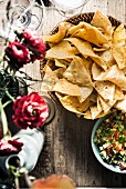 Bowl of tortilla chips and pico de gallo