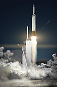 Falcon Heavy rocket launch by SpaceX, illustration