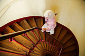 Elderly woman climbing up the stairs