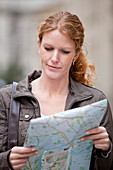 Woman using map