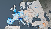 European nitrogen dioxide trend 2005-2014, satellite map