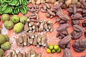 Taro, breadfruit and sweet potato in market