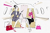 Busy powerful businesswoman on private jet with secretary