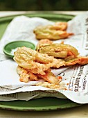 Deep-fried zucchini blossoms in a parmesan coating