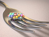 Fork with multivitamin capsule