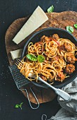 Spaghetti and Meatballs with Fresh Basil and Parmesan Cheese