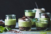 No-bake matcha mint grasshopper pies in jars