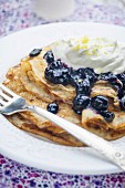 Gluten Free Lemon Crepes with Blueberry Compote and Whipped Cream