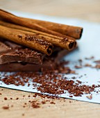 An arrangement of chocolate and cinnamon sticks