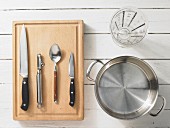 Kitchen utensils for making vegetable soup